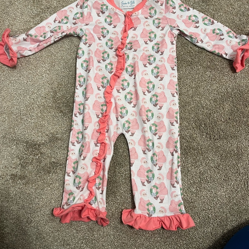 Charming Pink Santa Print Kids Bodysuit